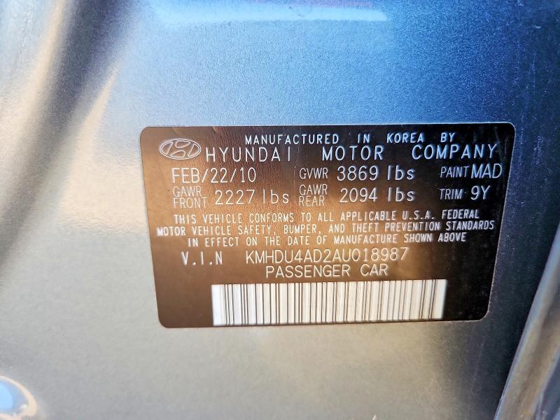 Продаж на аукціоні авто 2010 Hyundai Elantra, vin: KMHDU4AD2AU018987, номер лоту: 57828756