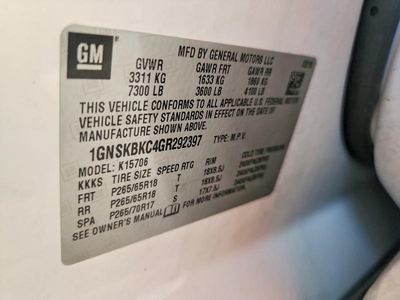 2016 Chevrolet Tahoe მანქანა იყიდება აუქციონზე, vin: 1GNSKBKC4GR292397, აუქციონის ნომერი: 58357976