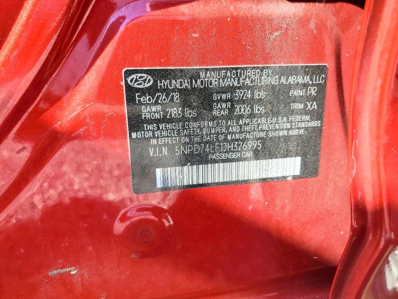 Aukcja sprzedaży 2018 Hyundai Elantra, vin: 5NPD74LF1JH326995, numer aukcji: 56192426