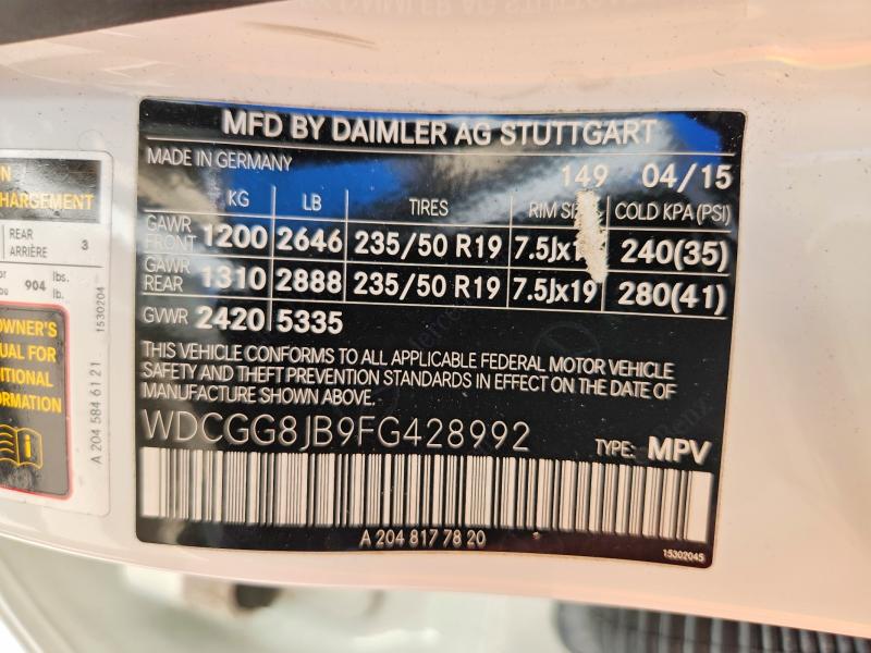 55585026 :رقم المزاد ، WDCGG8JB9FG428992 vin ، 2015 Mercedes-benz Glk مزاد بيع
