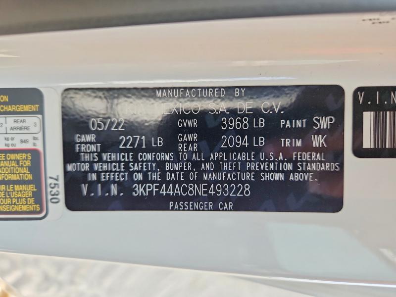2022 Kia Forte მანქანა იყიდება აუქციონზე, vin: 3KPF44AC8NE493228, აუქციონის ნომერი: 58782696