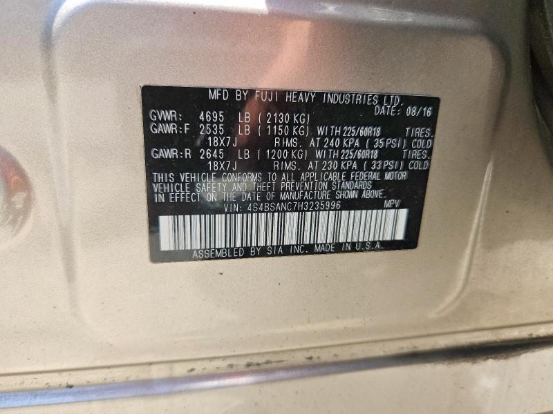 Aukcja sprzedaży 2017 Subaru Outback, vin: 4S4BSANC7H3235996, numer aukcji: 56061856