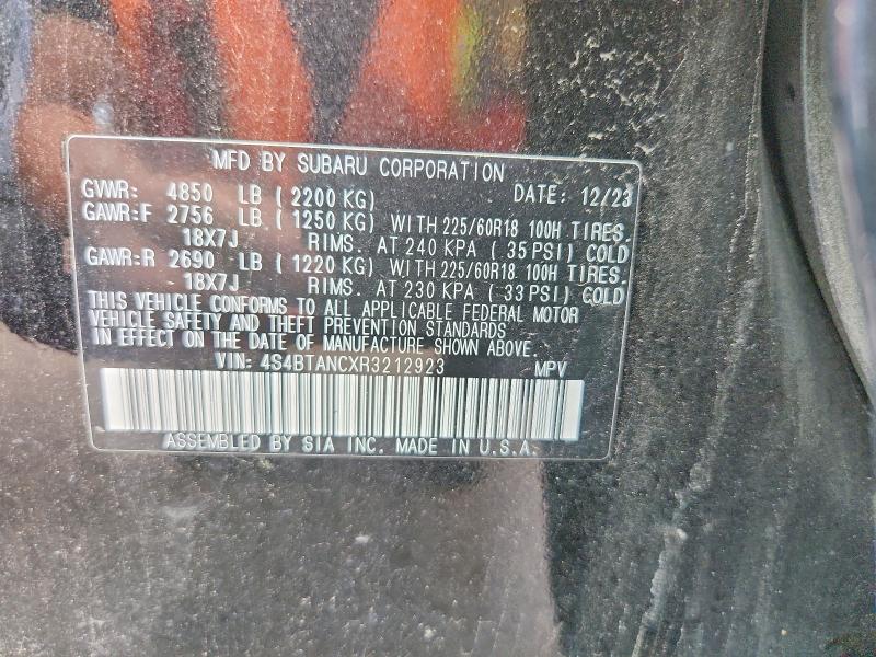 2024 Subaru Outback მანქანა იყიდება აუქციონზე, vin: 4S4BTANCXR3212923, აუქციონის ნომერი: 56441356