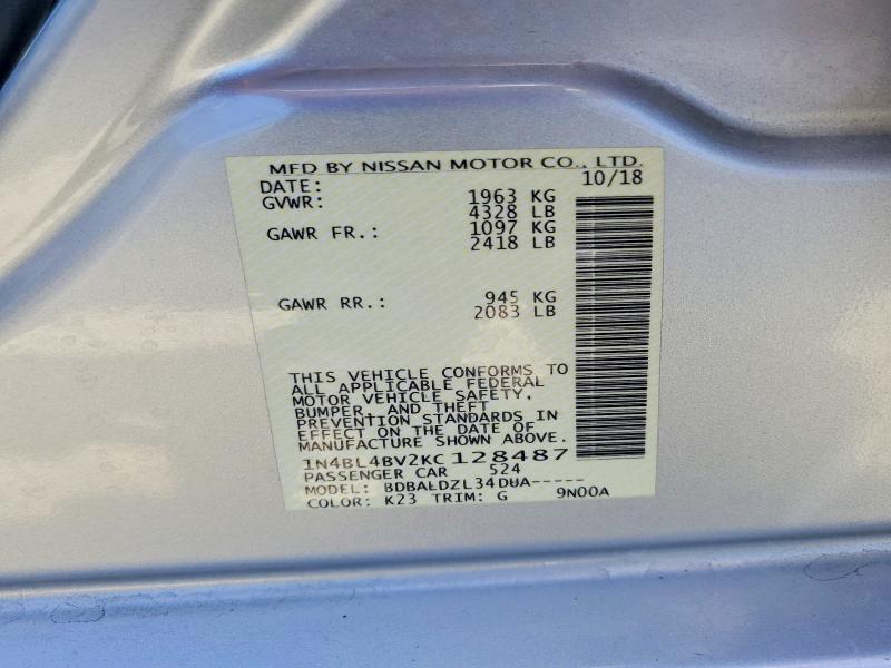 Aukcja sprzedaży 2019 Nissan Altama, vin: 1N4BL4BV2KC128487, numer aukcji: 85987535