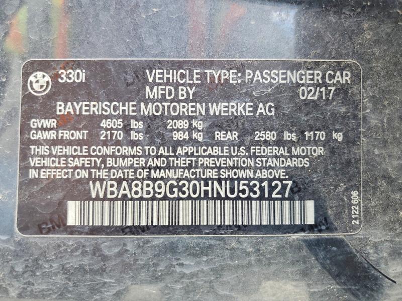 Продаж на аукціоні авто 2017 Bmw 330, vin: WBA8B9G30HNU53127, номер лоту: 54773056