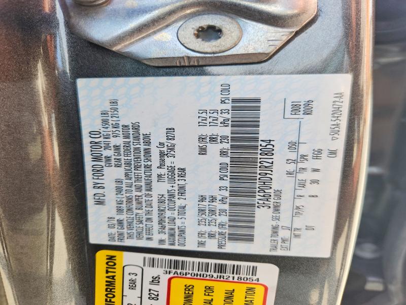 2018 Ford Fusion მანქანა იყიდება აუქციონზე, vin: 3FA6P0HD9JR218054, აუქციონის ნომერი: 56440836