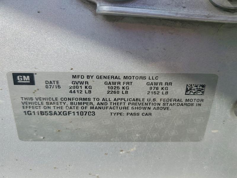 2016 Chevrolet Malibu Limited მანქანა იყიდება აუქციონზე, vin: 1G11B5SAXGF110703, აუქციონის ნომერი: 56127956
