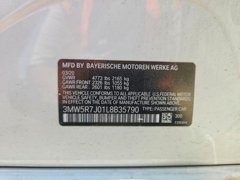 56461346 :رقم المزاد ، 3MW5R7J01L8B35790 vin ، 2020 Bmw 330xi مزاد بيع