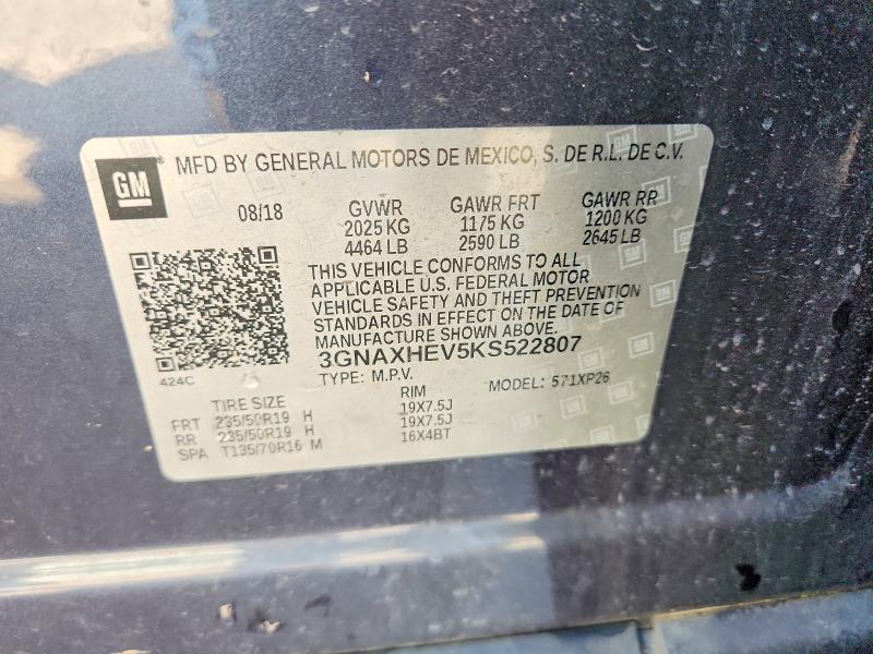 Продаж на аукціоні авто 2019 Chevrolet Equinox, vin: 3GNAXHEV5KS522807, номер лоту: 57650036