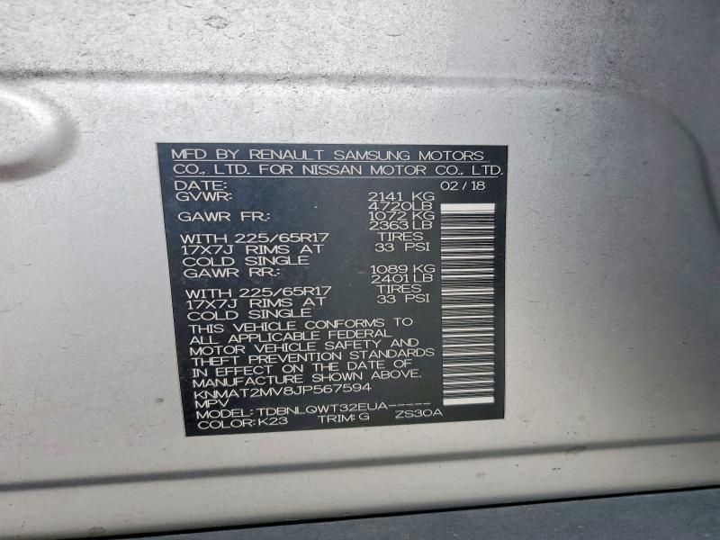 Aukcja sprzedaży 2018 Nissan Rogue, vin: KNMAT2MV8JP567594, numer aukcji: 58844406