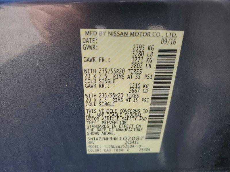 Aukcja sprzedaży 2017 Nissan Murano, vin: 5N1AZ2MH9HN102087, numer aukcji: 55532506
