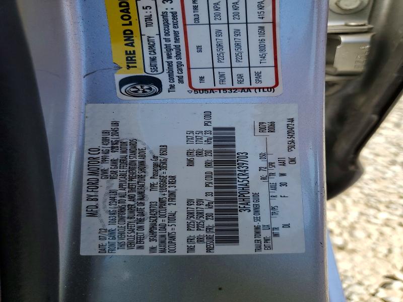 Aukcja sprzedaży 2012 Ford Fusion, vin: 3FAHP0HA5CR439703, numer aukcji: 55754866