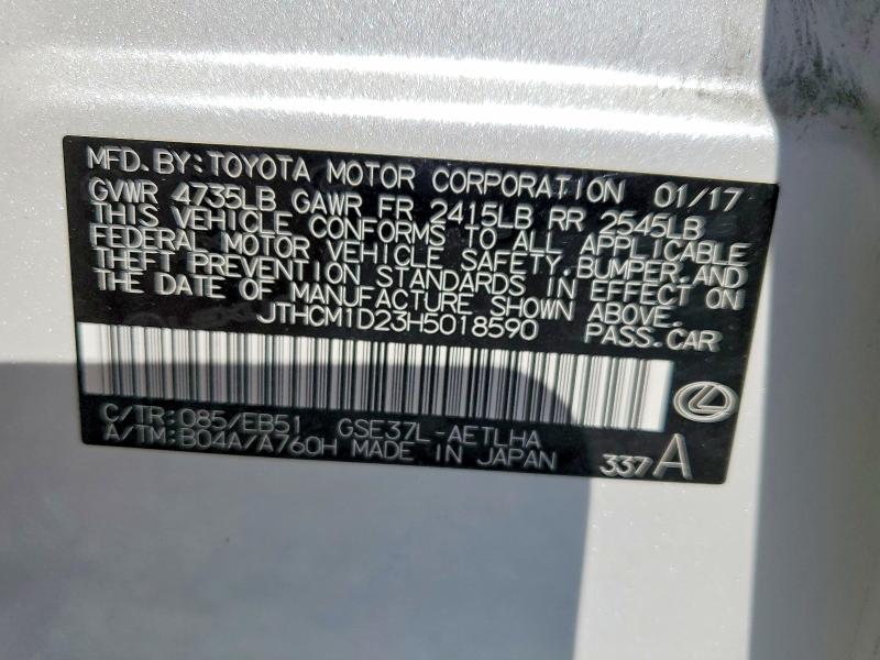 57328966 :رقم المزاد ، JTHCM1D23H5018590 vin ، 2017 Lexus Is مزاد بيع
