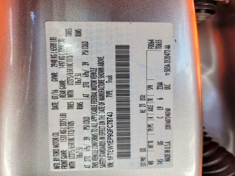 Продаж на аукціоні авто 2016 Ford F150, vin: 1FTEW1EP9GFC78743, номер лоту: 58484566
