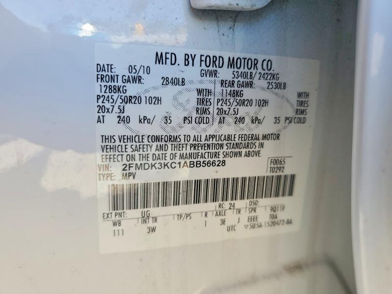 2010 Ford Edge მანქანა იყიდება აუქციონზე, vin: 2FMDK3KC1ABB56628, აუქციონის ნომერი: 57683756
