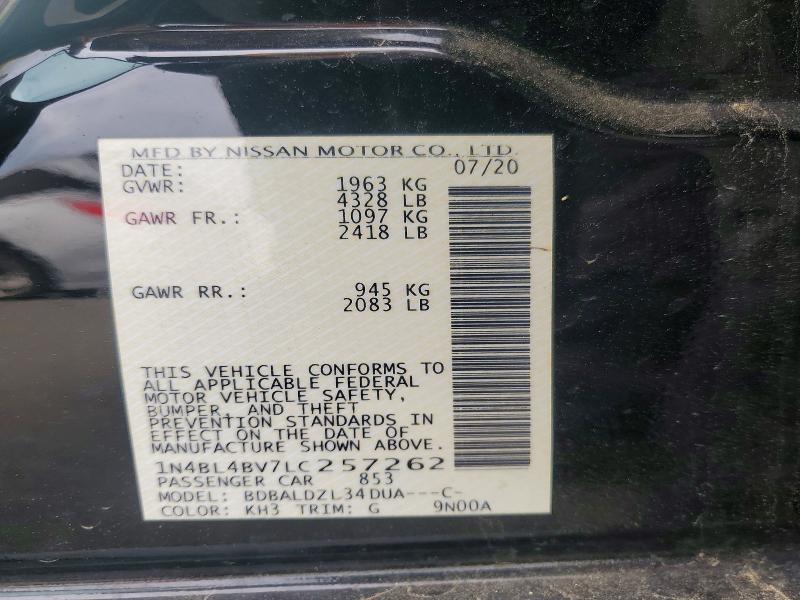 56248266 :رقم المزاد ، 1N4BL4BV7LC257262 vin ، 2020 Nissan Altima مزاد بيع