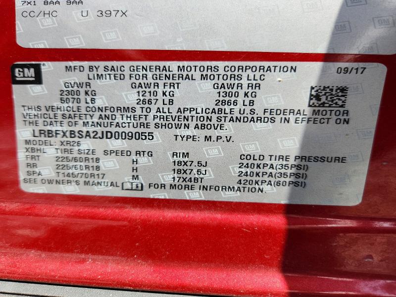56868366 :رقم المزاد ، LRBFXBSA2JD009055 vin ، 2018 Buick Envision مزاد بيع