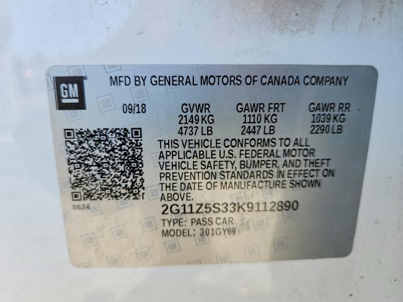Aukcja sprzedaży 2019 Chevrolet Impala, vin: 2G11Z5S33K9112890, numer aukcji: 54544106