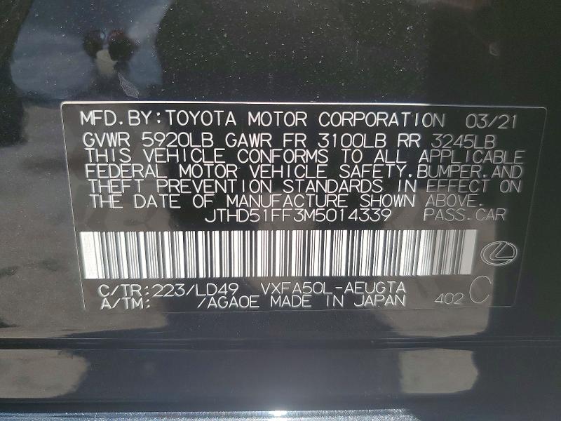 Aukcja sprzedaży 2021 Lexus Ls 500, vin: JTHD51FF3M5014339, numer aukcji: 58204206