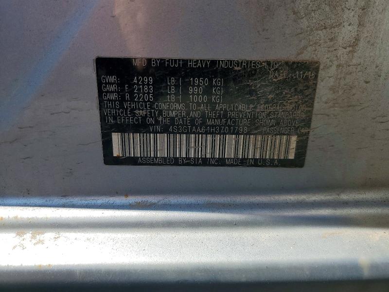 58437786 :رقم المزاد ، 4S3GTAA61H3701798 vin ، 2017 Subaru Impreza مزاد بيع