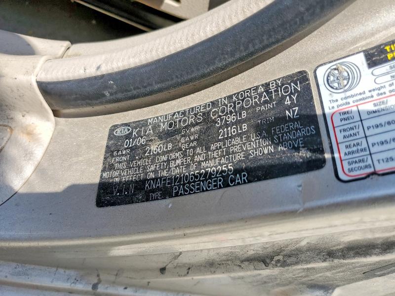2006 Kia Spectra მანქანა იყიდება აუქციონზე, vin: KNAFE121065279255, აუქციონის ნომერი: 58830086