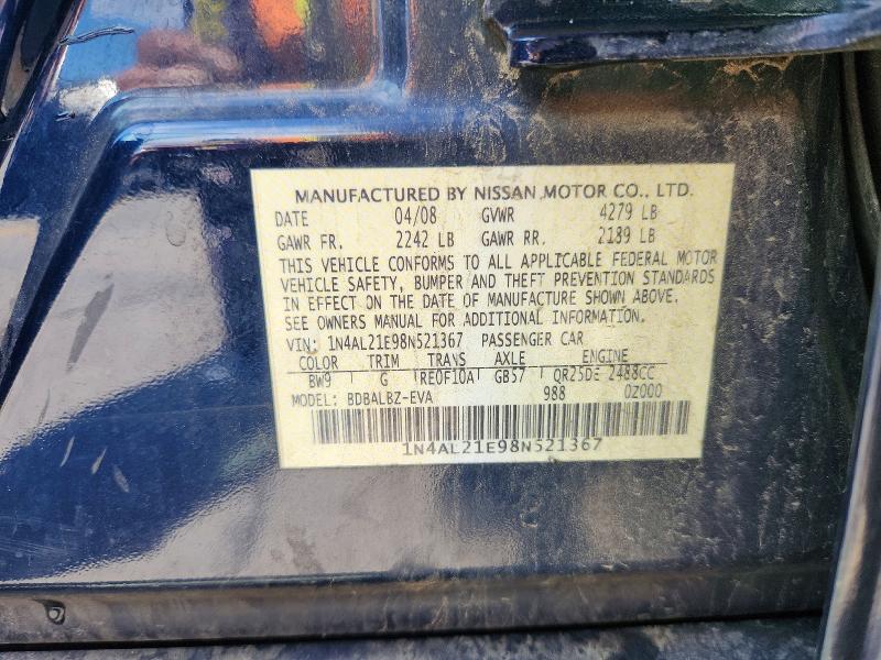 58963966 :رقم المزاد ، 1N4AL21E98N521367 vin ، 2008 Nissan Altima مزاد بيع