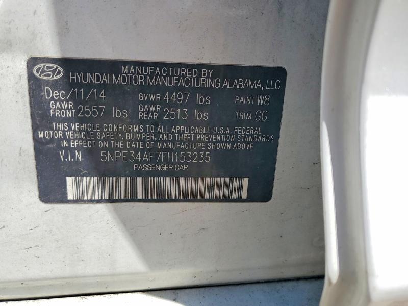 2015 Hyundai Sonata მანქანა იყიდება აუქციონზე, vin: 5NPE34AF7FH153235, აუქციონის ნომერი: 58910576