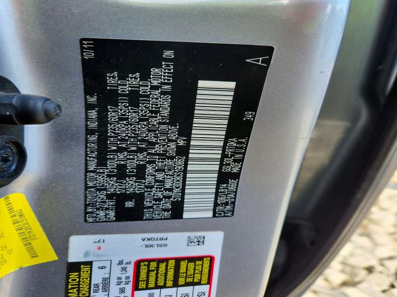 54890996 :رقم المزاد ، 5TDYK3DC8CS190862 vin ، 2012 Toyota Sienna مزاد بيع