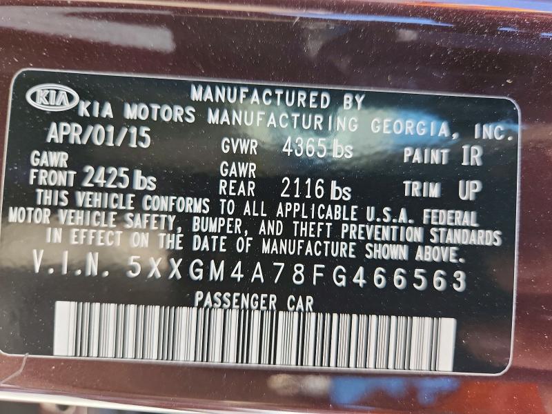 Aukcja sprzedaży 2015 Kia Optima, vin: 5XXGM4A78FG466563, numer aukcji: 56807896