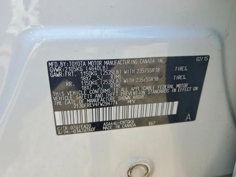 2015 Toyota Rav4 მანქანა იყიდება აუქციონზე, vin: 2T3DFREV4FW294774, აუქციონის ნომერი: 58099636