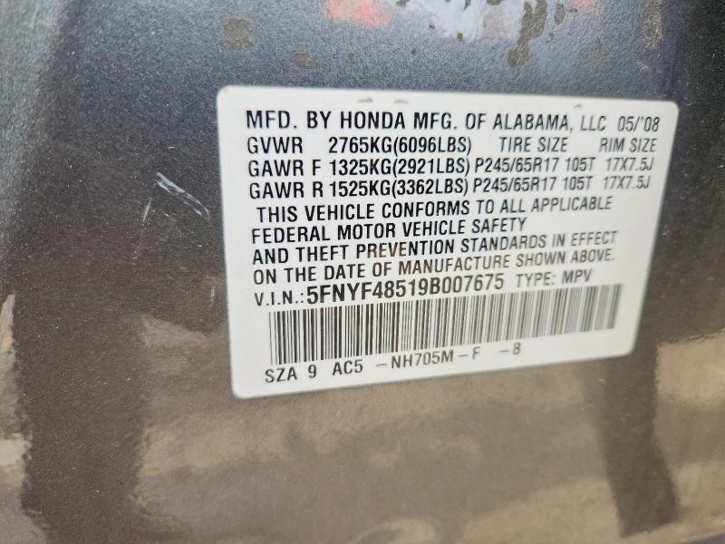 55182576 :رقم المزاد ، 5FNYF48519B007675 vin ، 2009 Honda Pilot مزاد بيع