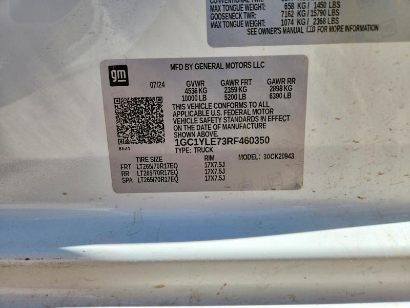 56110036 :رقم المزاد ، 1GC1YLE73RF460350 vin ، 2024 Chevrolet Silverado مزاد بيع