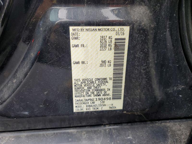 Aukcja sprzedaży 2016 Nissan Altima, vin: 1N4AL3AP9GC190498, numer aukcji: 56579786