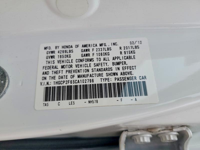 Aukcja sprzedaży 2012 Honda Accord, vin: 1HGCP2F65CA102796, numer aukcji: 55168306