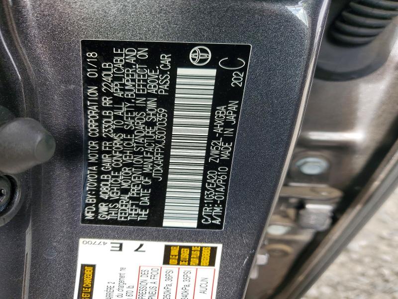 Aukcja sprzedaży 2018 Toyota Prius Prime, vin: JTDKARFPXJ3070359, numer aukcji: 56159786