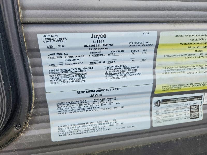 2020 Jayco Jay Recreational Vehicle (rv) მანქანა იყიდება აუქციონზე, vin: 1UJBJ0BS2L17M0264, აუქციონის ნომერი: 57891576
