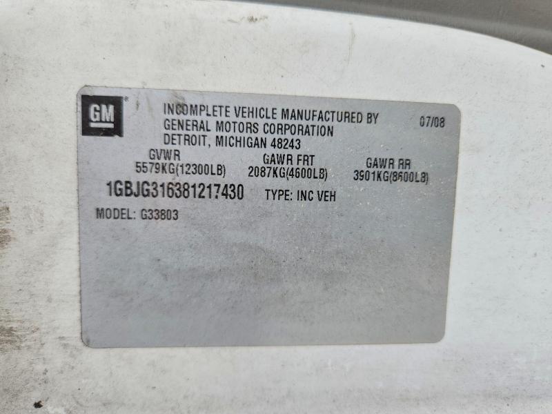 2008 Chevrolet Express G3500 მანქანა იყიდება აუქციონზე, vin: 1GBJG316381217430, აუქციონის ნომერი: 57928566