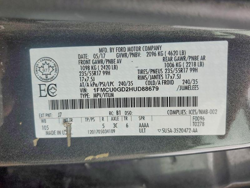 2017 Ford Escape მანქანა იყიდება აუქციონზე, vin: 1FMCU0GD2HUD88679, აუქციონის ნომერი: 55785886