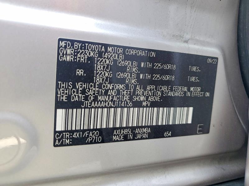 Aukcja sprzedaży 2022 Toyota Venza, vin: JTEAAAAH0NJ114136, numer aukcji: 58473796