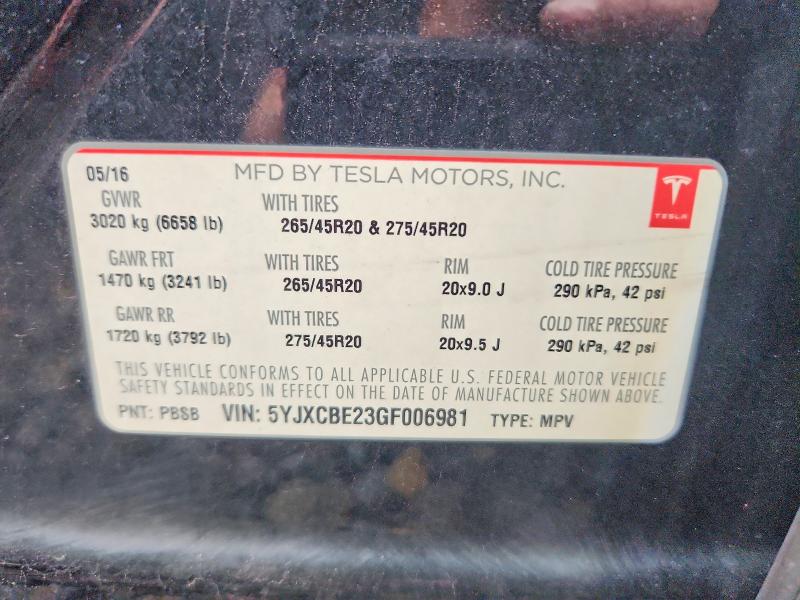 Продаж на аукціоні авто 2016 Tesla Model X, vin: 5YJXCBE23GF006981, номер лоту: 56166396