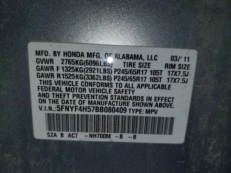2011 Honda Pilot მანქანა იყიდება აუქციონზე, vin: 5FNYF4H57BB080409, აუქციონის ნომერი: 55899916