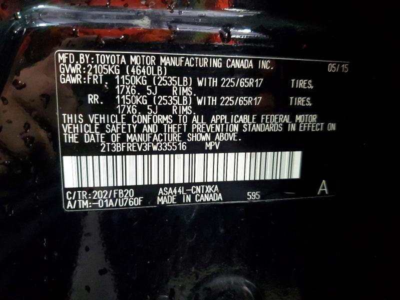 Aukcja sprzedaży 2015 Toyota Rav4, vin: 2T3BFREV3FW335516, numer aukcji: 58691396