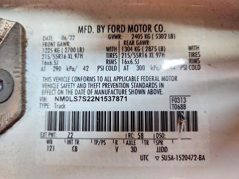 Aukcja sprzedaży 2022 Ford Transit Connect, vin: NM0LS7S22N1537871, numer aukcji: 56737386