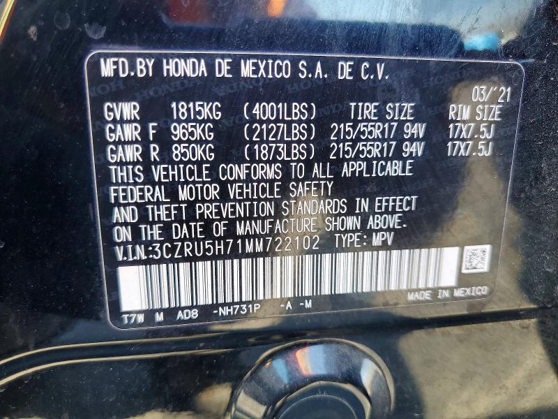 Продажа на аукционе авто 2021 Honda Hr-v, vin: 3CZRU5H71MM722102, номер лота: 56746406