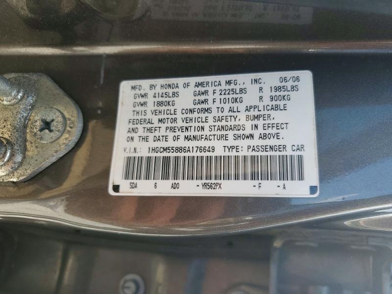 Продаж на аукціоні авто 2006 Honda Accord, vin: 1HGCM55886A176649, номер лоту: 58153076
