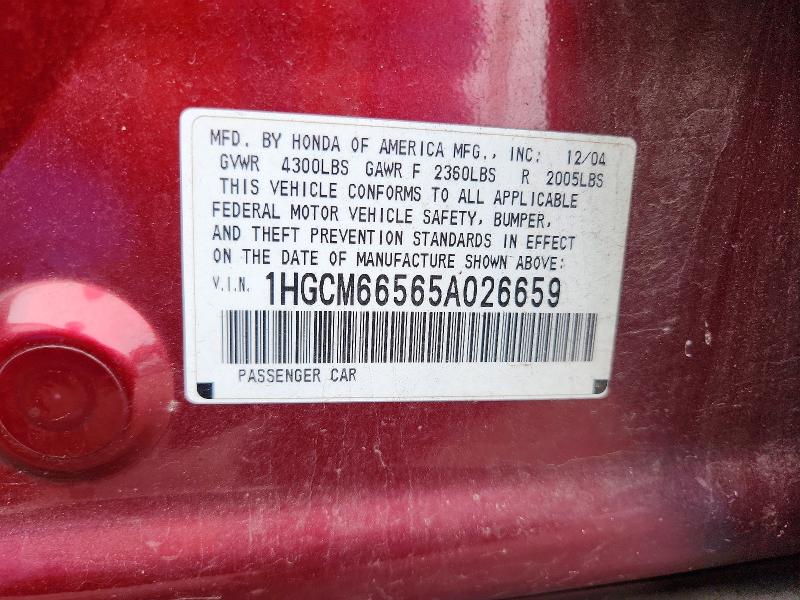 Продажа на аукционе авто 2005 Honda Accord, vin: 1HGCM66565A026659, номер лота: 56619916