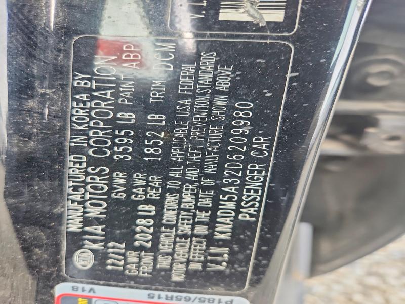 58782006 :رقم المزاد ، KNADM5A32D6209980 vin ، 2013 Kia Rio مزاد بيع