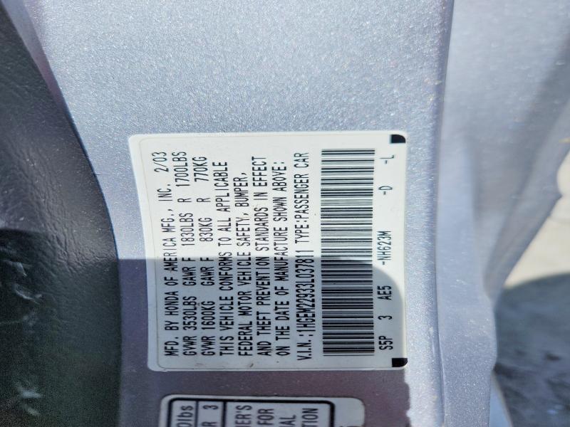 2003 Honda Civic მანქანა იყიდება აუქციონზე, vin: 1HGEM22933L037811, აუქციონის ნომერი: 55825816