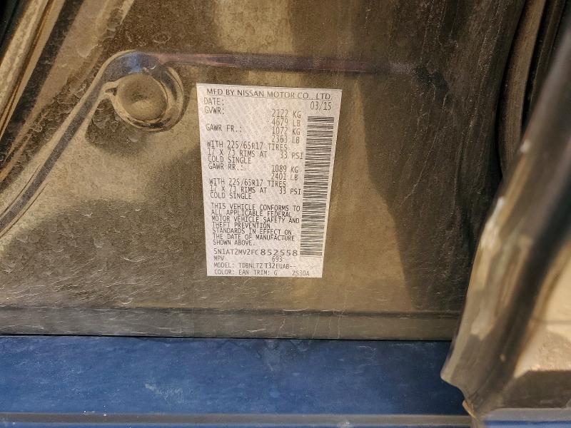 2015 Nissan Rogue მანქანა იყიდება აუქციონზე, vin: 5N1AT2MV2FC852558, აუქციონის ნომერი: 57603756