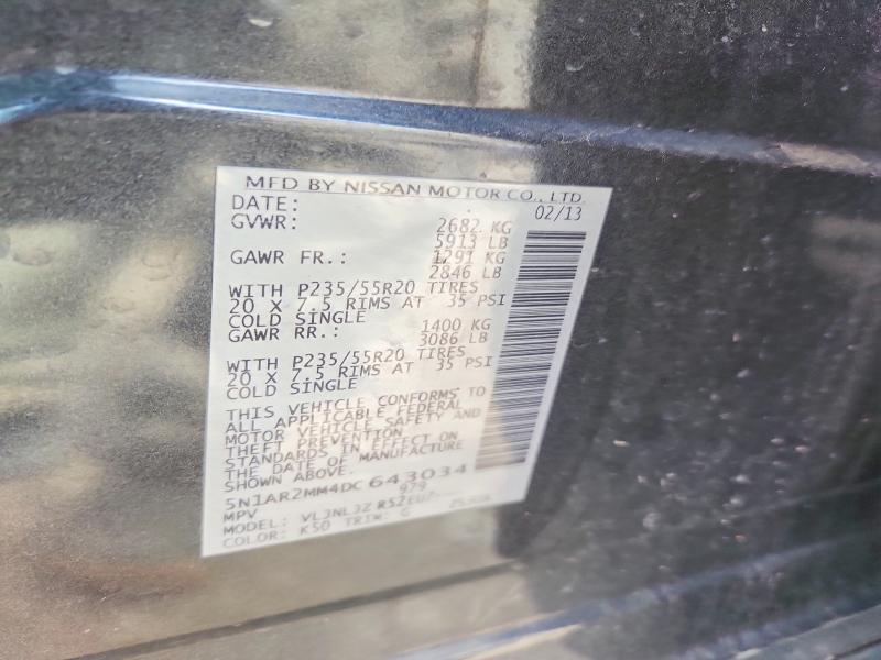 58405316 :رقم المزاد ، 5N1AR2MM4DC643034 vin ، 2013 Nissan Pathfinder مزاد بيع